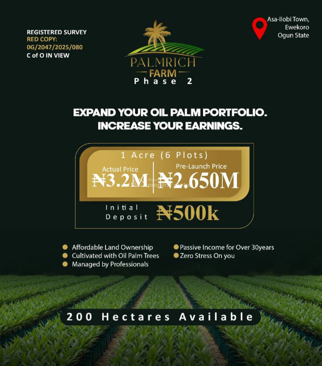 Earn Yearly By Investing in Oil Palm Business, Aso Ilobi Road, Ewekoro, Ogun, Mixed-use Land for Sale