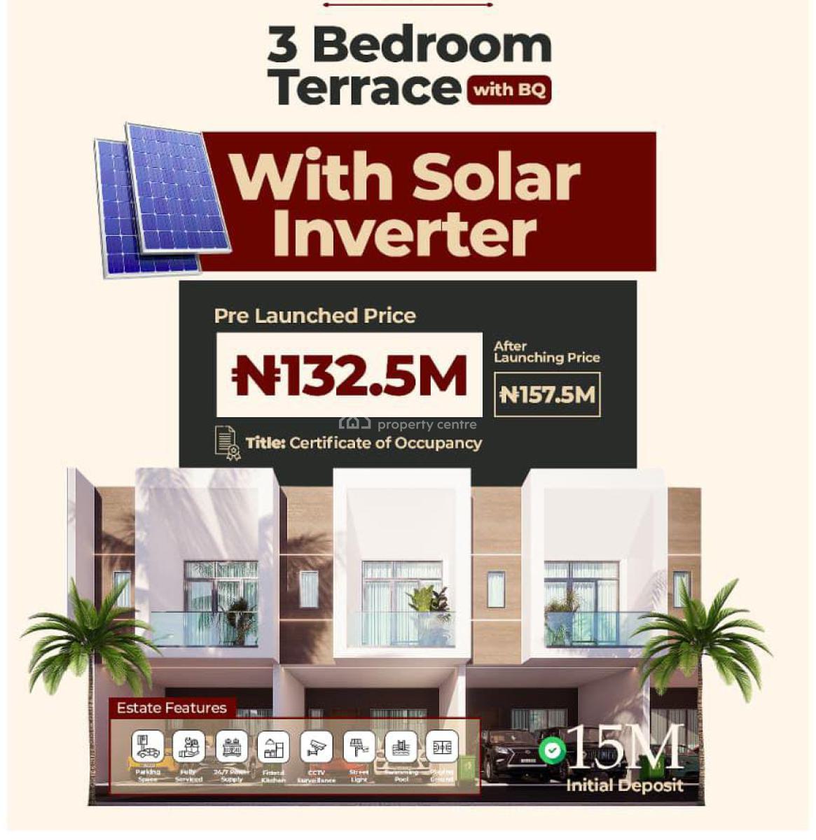 3 Bedroom Terrace Duplex with Bq and Solar Inverter Power, Landview Residences, Ajayi Apata, Sangotedo, Ajah, Lagos, Terraced Duplex for Sale