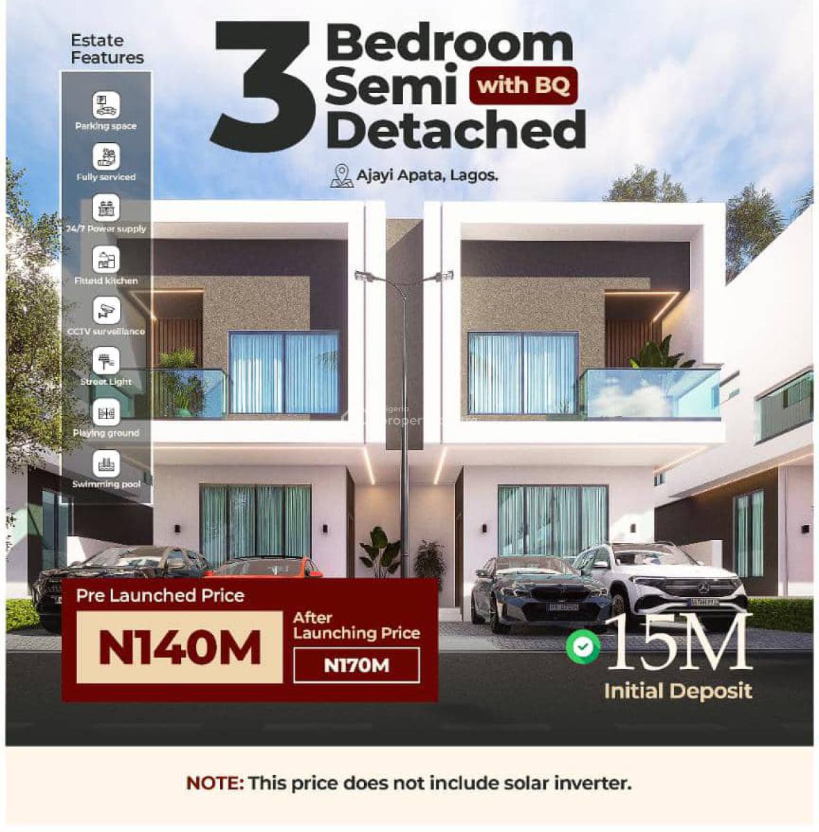 3 Bedroom Terrace Duplex with Bq and Solar Inverter Power, Landview Residences, Ajayi Apata, Sangotedo, Ajah, Lagos, Terraced Duplex for Sale