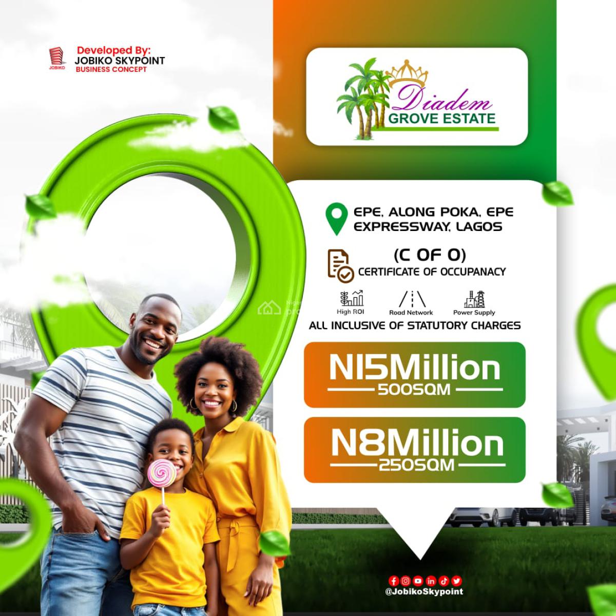 Plots of Affordable Land, Diadem Groove Estate, Poka, Epe, Lagos, Land for Sale