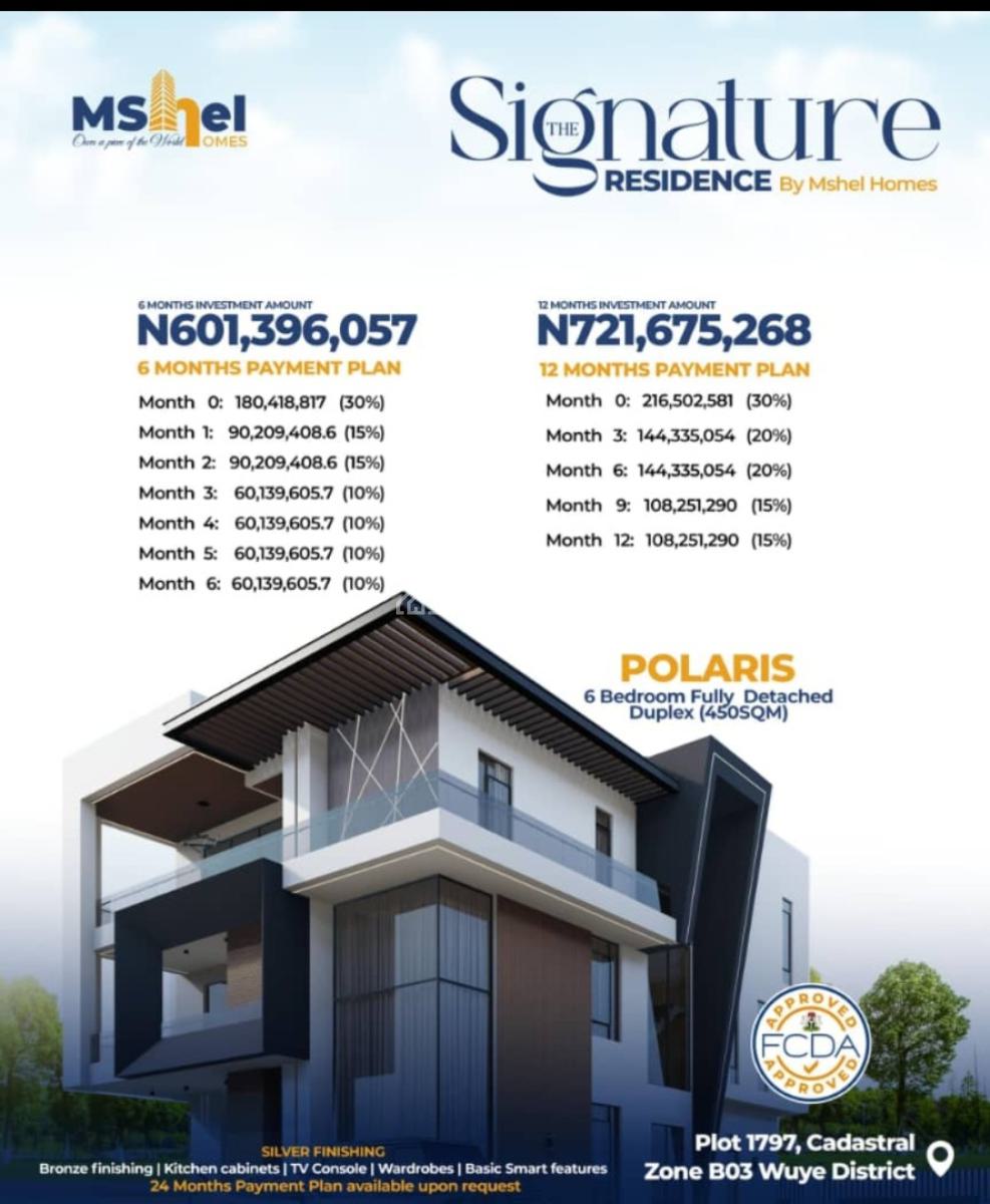 6 Bedroom Full Detached Duplex, By Hotel 2020, Wuye, Abuja, Detached Duplex for Sale