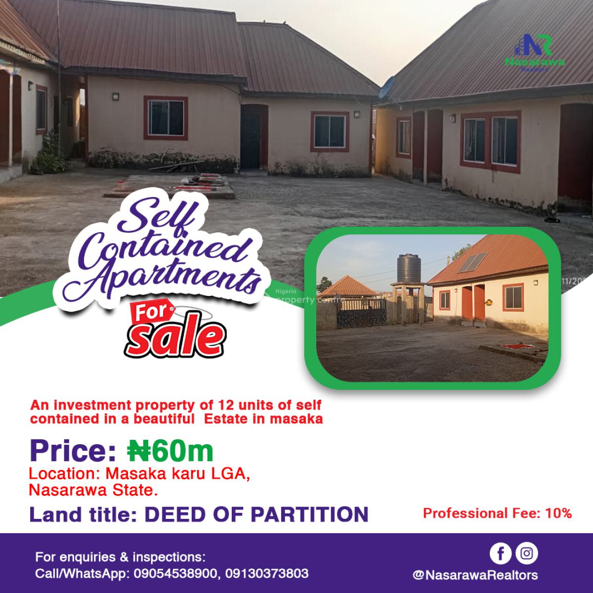 Investment Property 12units of Self Contained in an Estate in Masaka I, Masaka, Karu Lga of Nasarawa State, Karu, Nasarawa, Self Contain (single Rooms) for Sale