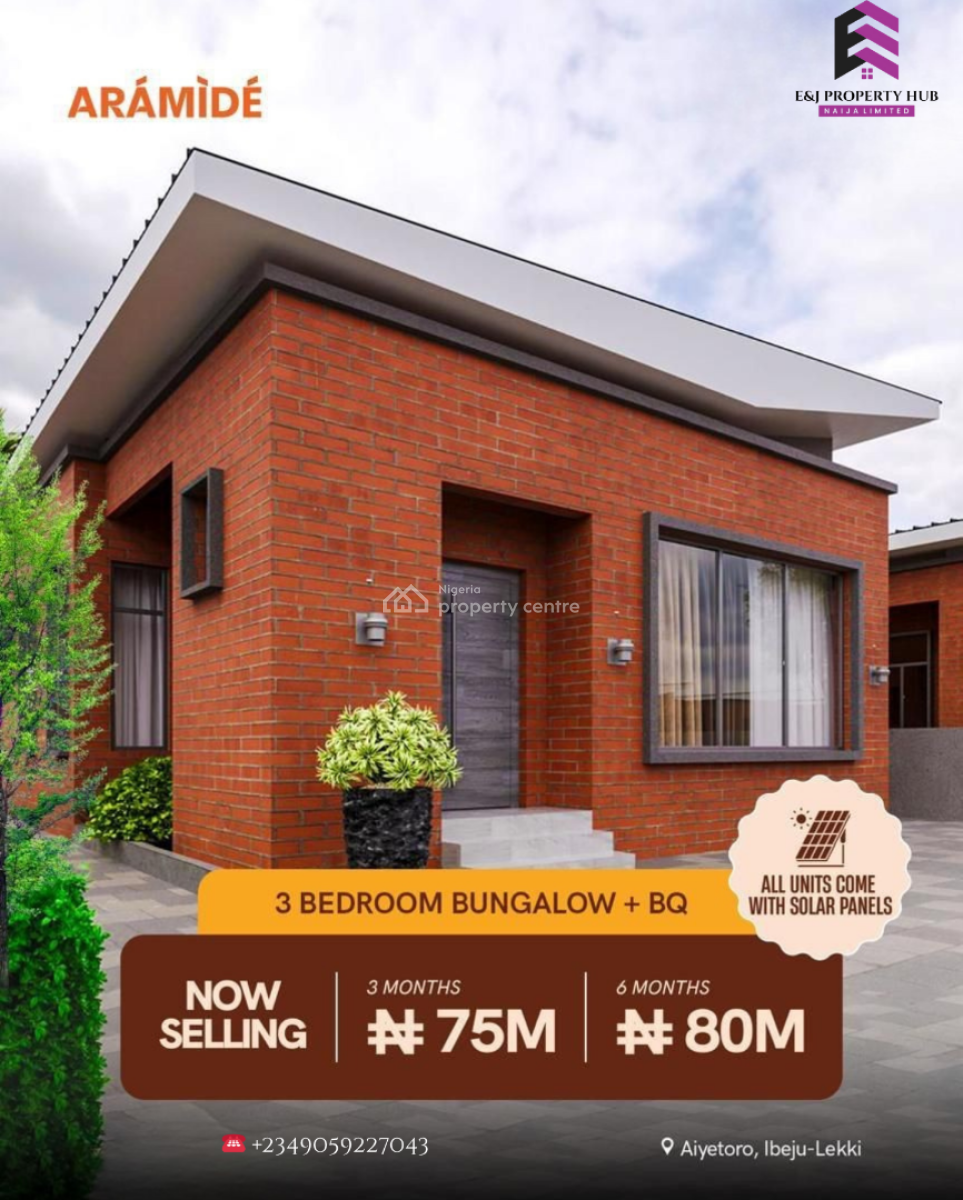 Introducing Aramide Bungalows. 3 Bedroom Bungalow with a Bq, Solar, Close to The Lekki Proposed International Airport, Ibeju Lekki, Lagos, Detached Bungalow for Sale