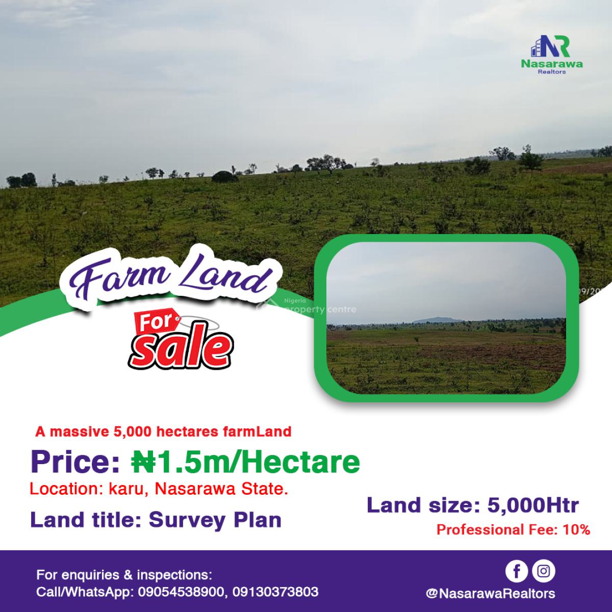 a Massive 5,000 Hectares Farmland Is 100% Available, Karu, Nasarawa, Karu, Nasarawa, Mixed-use Land for Sale