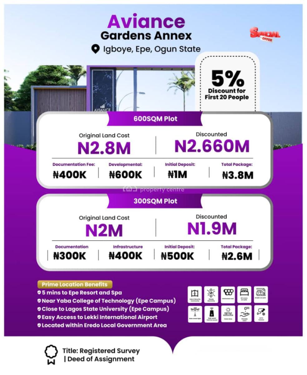 Verified Land in a Prime Location, Aviance Garden Estate Igboye, Epe, Lagos, Mixed-use Land for Sale