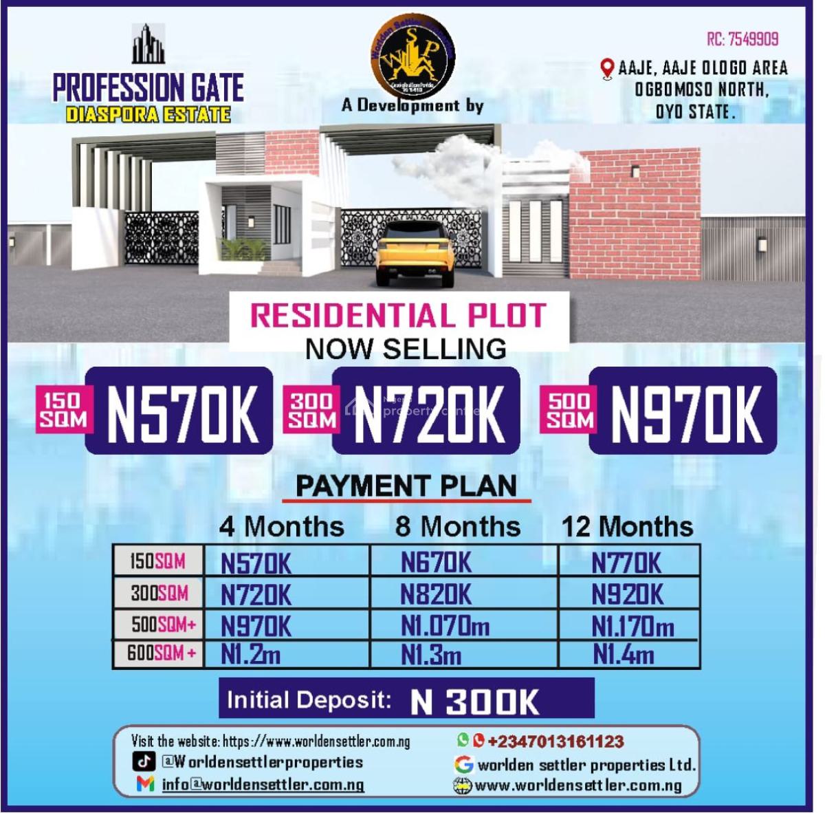 Profession Gate Diaspora Estate, Aaje Ologo, Ogbomoso, Ogbomosho North, Oyo, Land for Sale