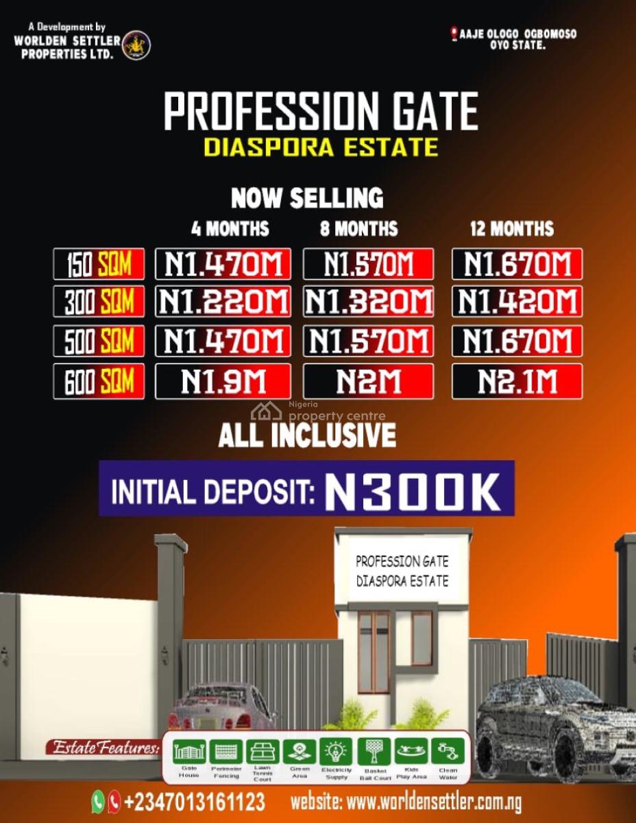 Profession Gate Diaspora Estate, Aaje Ologo, Ogbomoso, Ogbomosho North, Oyo, Residential Land for Sale