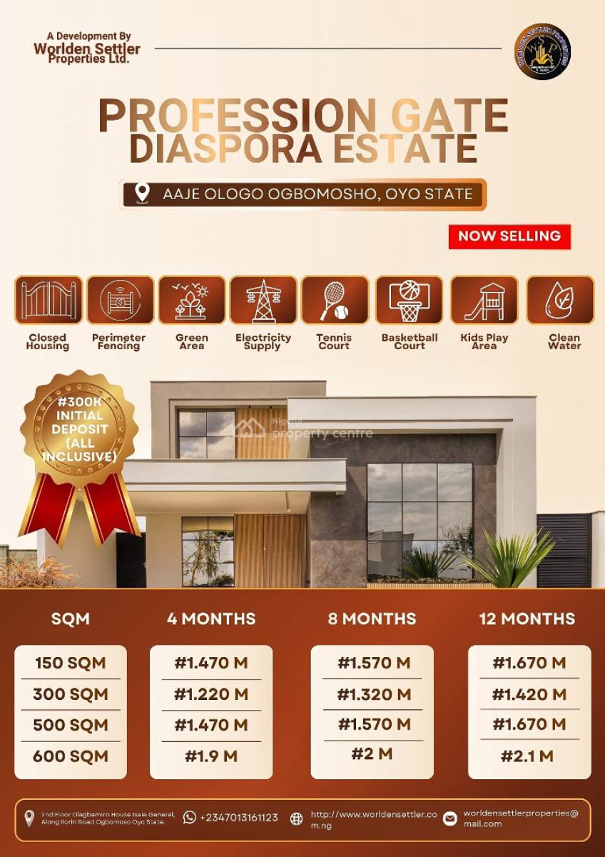 Profession Gate Diaspora Estate, Aaje Ologo, Ogbomoso, Ogbomosho North, Oyo, Residential Land for Sale
