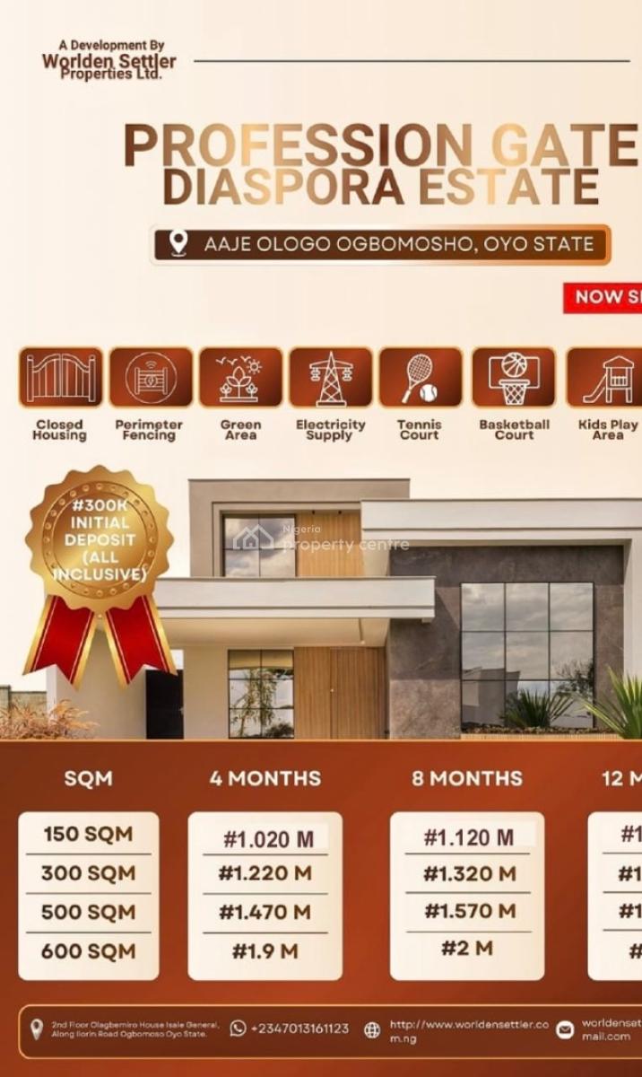 Profession Gate Diaspora Estate, Aaje Ologo, Ogbomoso, Ogbomosho North, Oyo, Residential Land for Sale