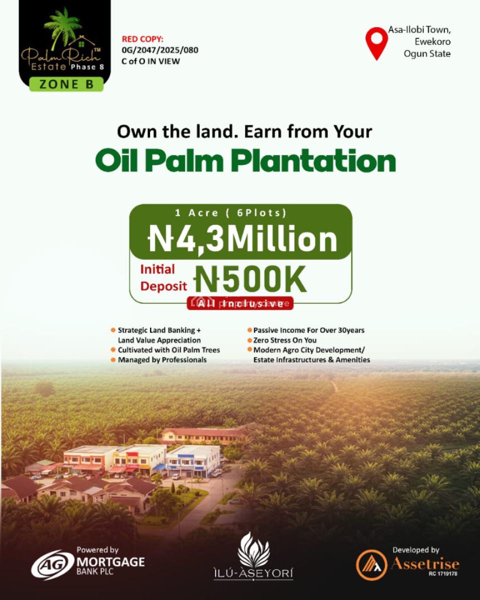 Premium Farmland for Palm Oil Production ., Ilu Aseyori Agro- Smart City Ibese Ewekoro La/abeokuta Exp Palmrich 8, Ewekoro, Ogun, Mixed-use Land for Sale