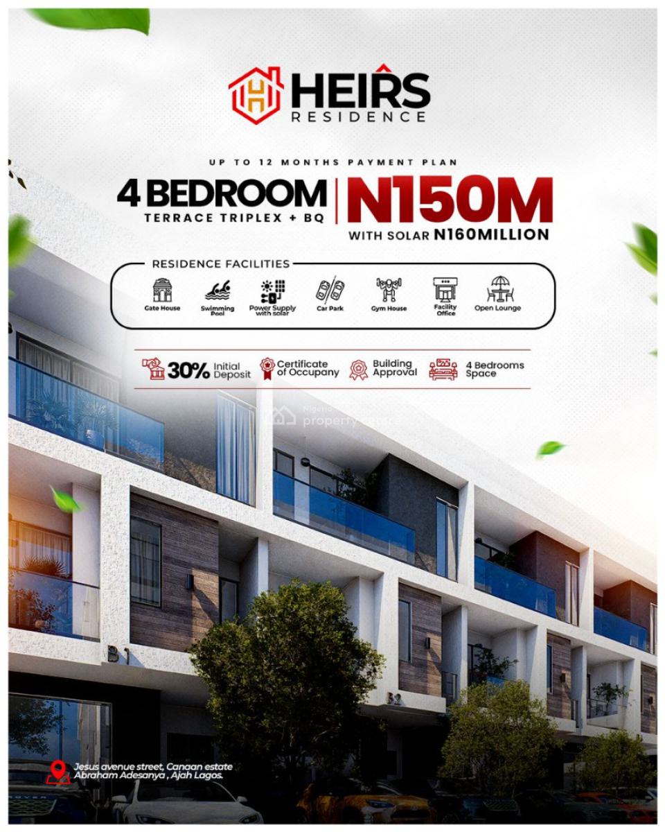 4 Bedrooms Terrace Duplex with Bq, Canan Estate, Ajah, Lagos, Terraced Duplex for Sale