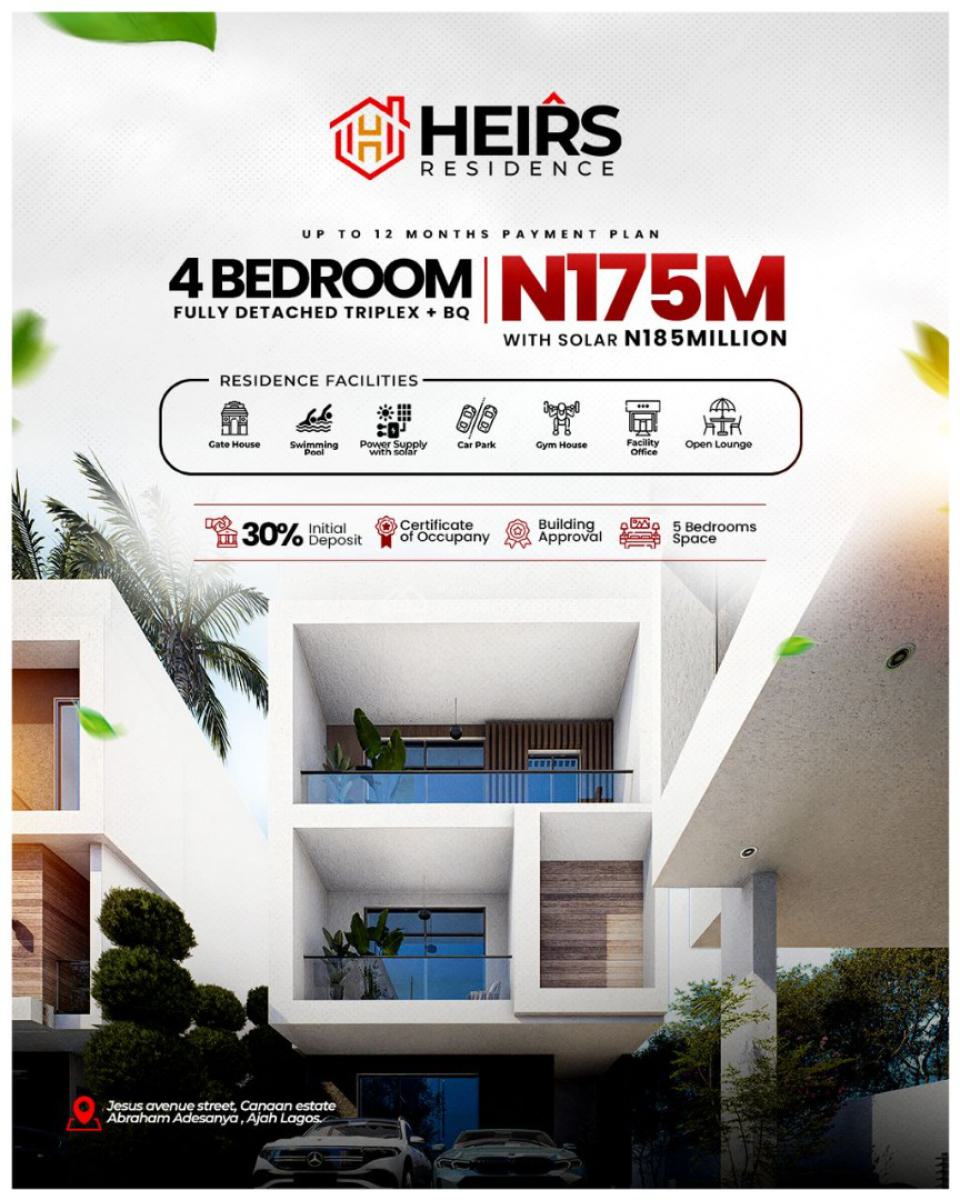 4 Bedrooms Fully Detached Duplex with Bq Available, Canan Estate, Ajah, Lagos, Detached Duplex for Sale