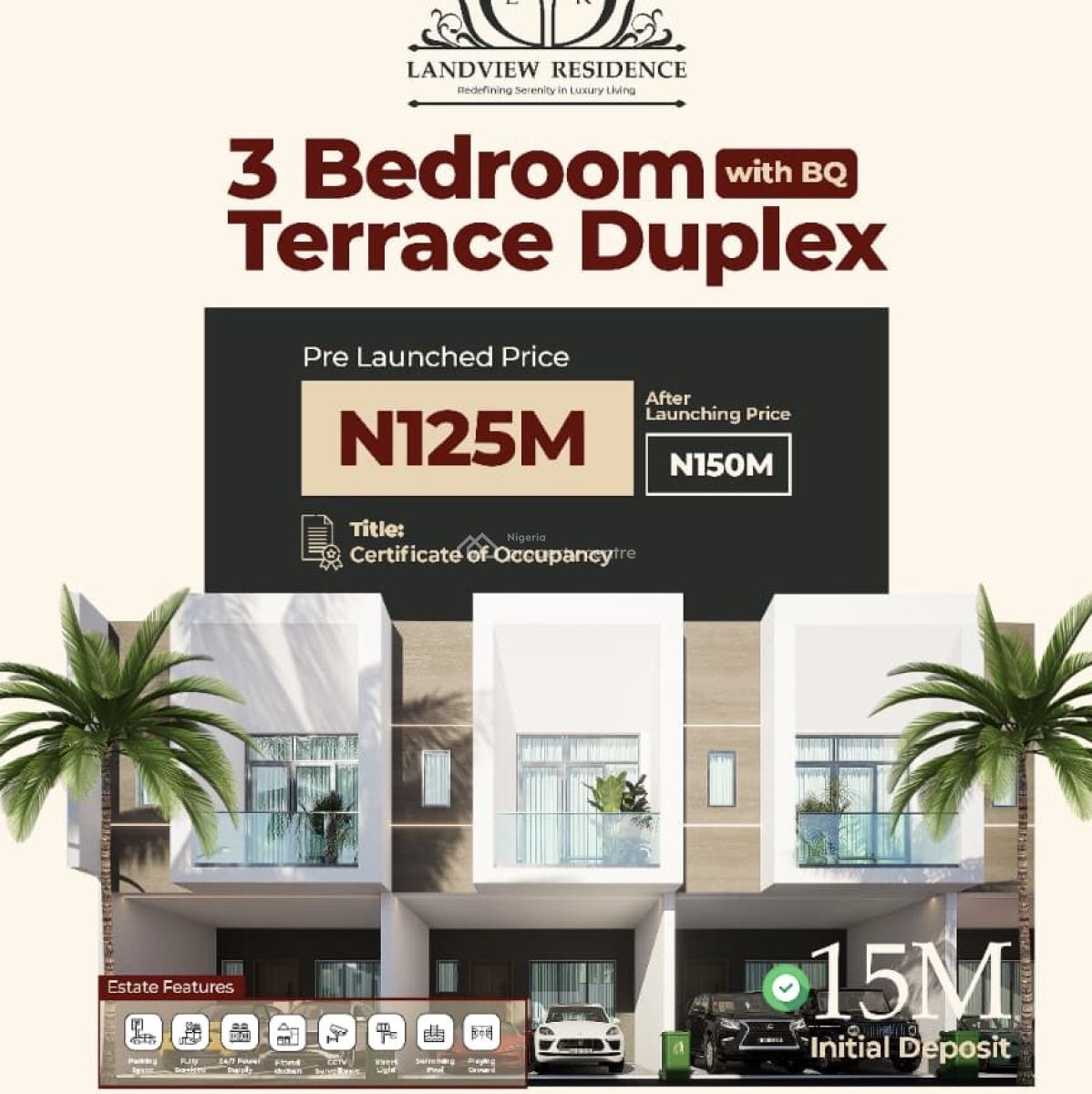 Well Furniture and Finish 3 Bedroom Terrace with Bq, Landview Residence Located Inside Ajayi Apata Off Lekki Epe Expressway, Sangotedo, Ajah, Lagos, Terraced Duplex for Sale