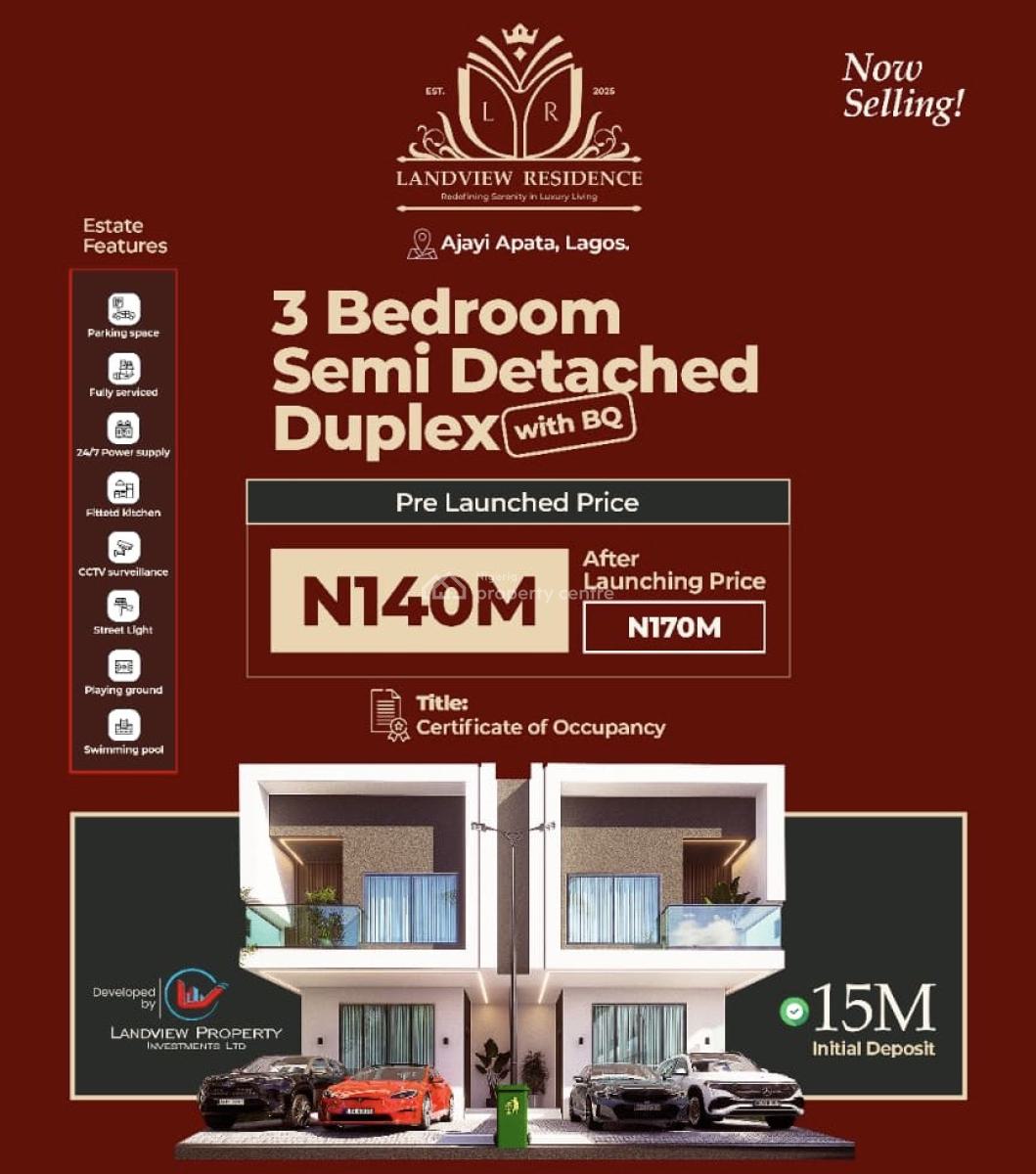Standard 3bedroom Semi-detached Duplex with Bq, Landview Residence Located Inside Ajayi Apata Off Lekki Epe Expressway, Sangotedo, Ajah, Lagos, Semi-detached Duplex for Sale