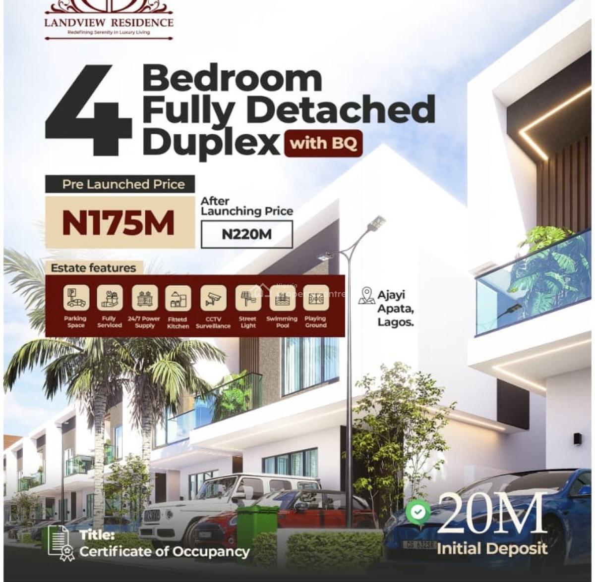 4 Bedroom Fully Detached Duplex with Bq, Landview Residence , Ajayi Apata Off Lekki Epe Expressway, Sangotedo, Ajah, Lagos, Detached Duplex for Sale