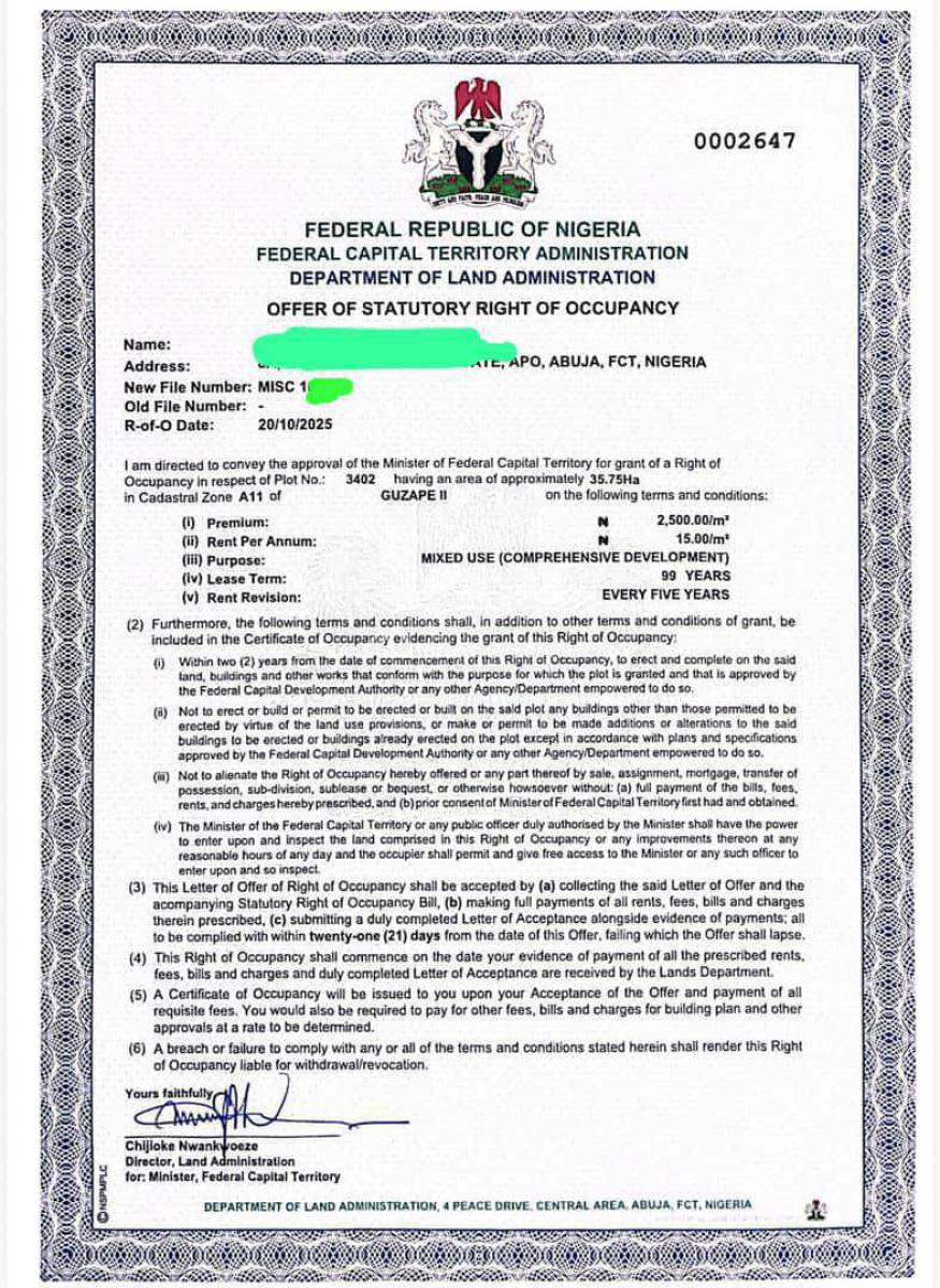 35 Hectares of Land in Guzape 2 Abuja, Guzape District, Abuja, Mixed-use Land for Sale