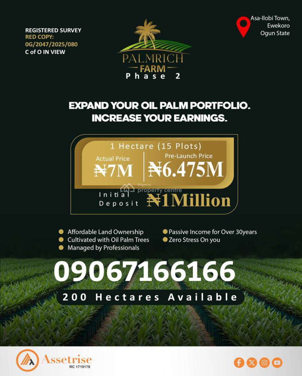 Create Sustainable Wealth Through Palm Oil Plantation, Asa Iliobi, Ewekoro, Ogun, Mixed-use Land for Sale