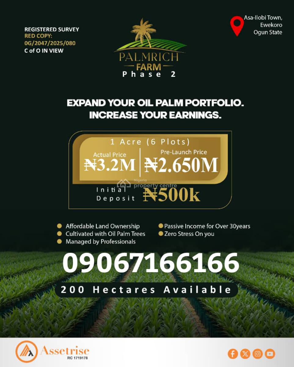 Create Sustainable Wealth Through Palm Oil Plantation, Asa Iliobi, Ewekoro, Ogun, Mixed-use Land for Sale