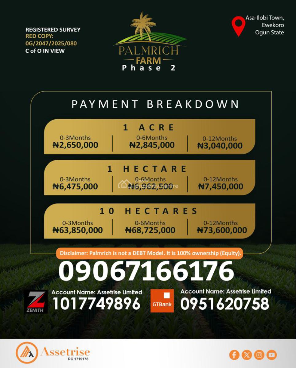 Create Sustainable Wealth Through Palm Oil Plantation, Asa Iliobi, Ewekoro, Ogun, Mixed-use Land for Sale