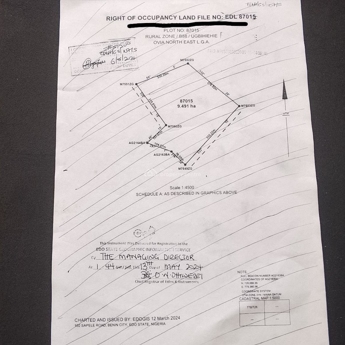 a Land Measuring 9.491 Hectares with a Valid Certificate of Occupancy, Benin-lagos Express Road, Mile 18, Ovia North-east, Edo, Mixed-use Land for Sale
