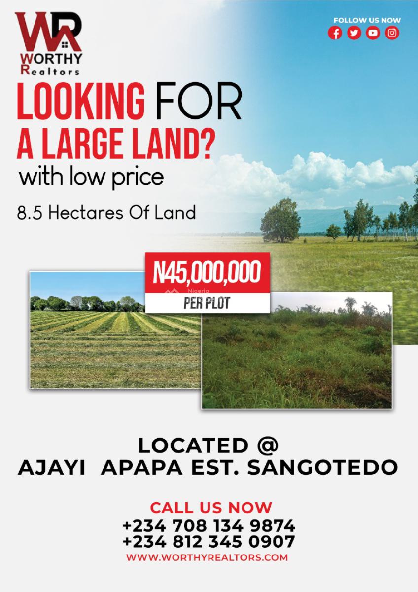 8.5 Hectares of Land, Ajayi Apata Est. Sangotedo, Sangotedo, Ajah, Lagos, Land for Sale