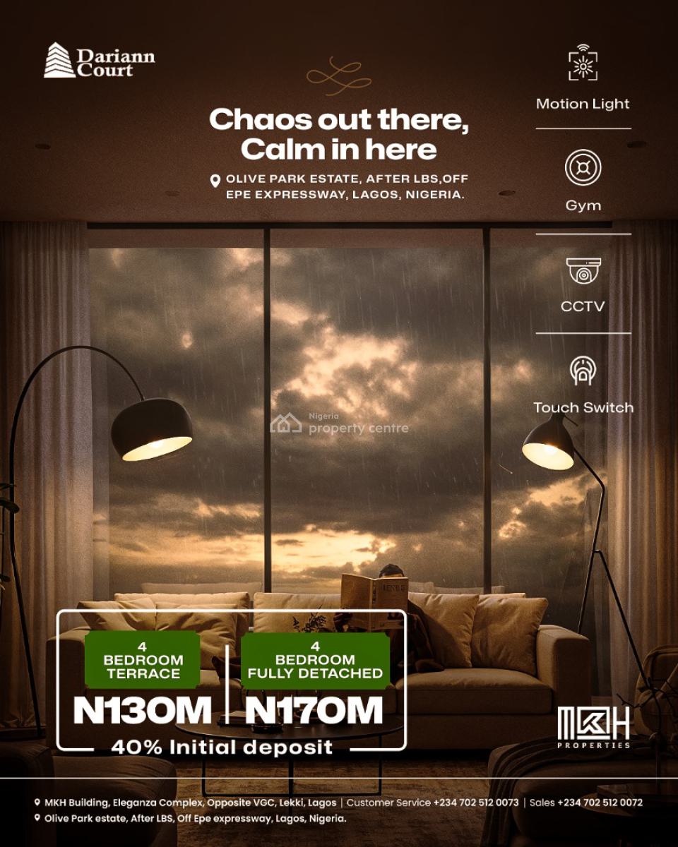 4 Bedroom Fully Detached Duplex, Olive Park Estate After Lbs, Ajah, Lagos, Detached Duplex for Sale