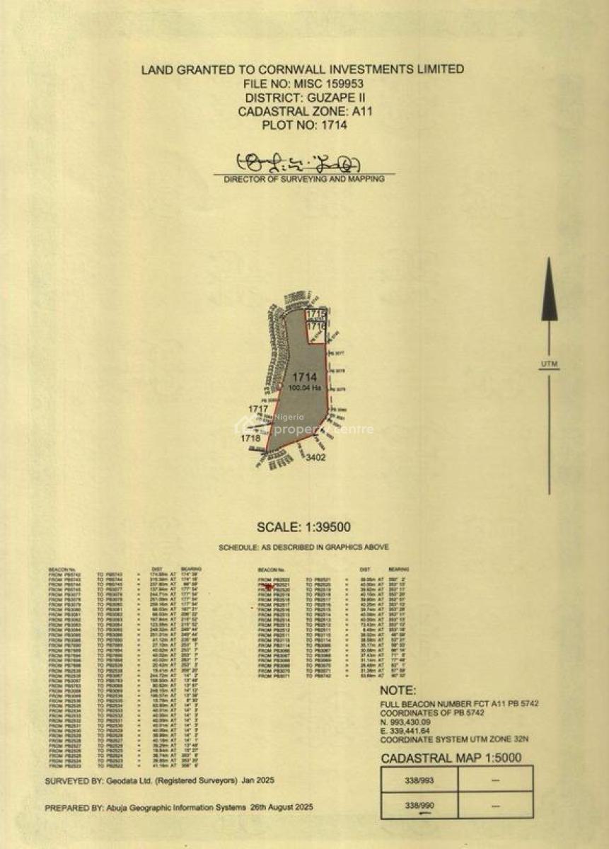 100.4 Hectares of Land, Guzape2, Guzape District, Abuja, Mixed-use Land for Sale