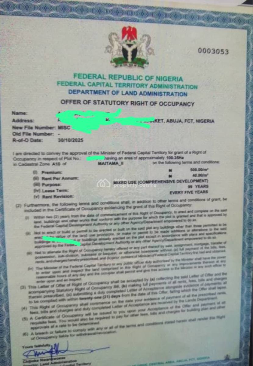 100 Hectares Land in Maitama Abuja, Maitama 2, Maitama District, Abuja, Mixed-use Land for Sale