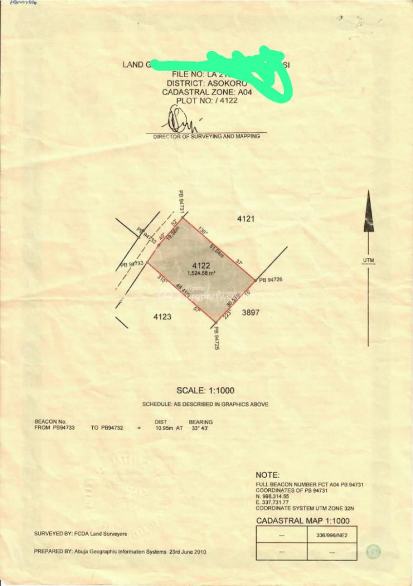 1524sqm of a Residential Land in Asokoro, Asokoro District, Abuja, Residential Land for Sale