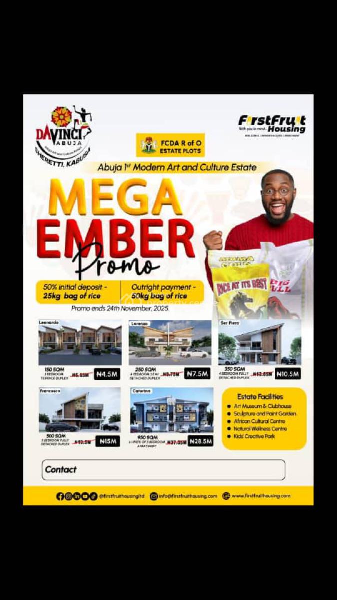 4 Bedroom Fully Detached Duplex, Davinci Abuja Art and Culture Estate, Sherreti Kabusa Ketti Road, Kabusa, Abuja, Residential Land for Sale