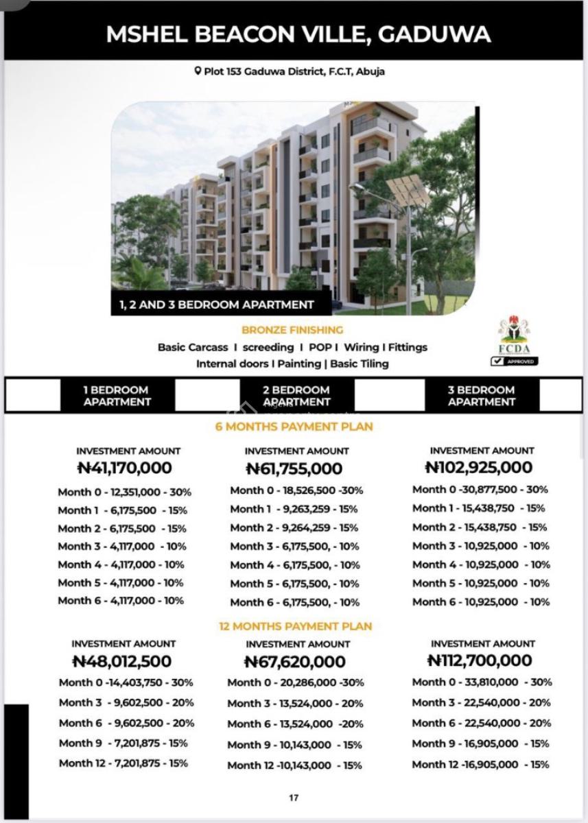 Amazing Looking Mshel Beacon Ville in a Serene Environment, Good Looking Affordable Offplan Property in a Secured Location, Gaduwa, Abuja, Block of Flats for Sale