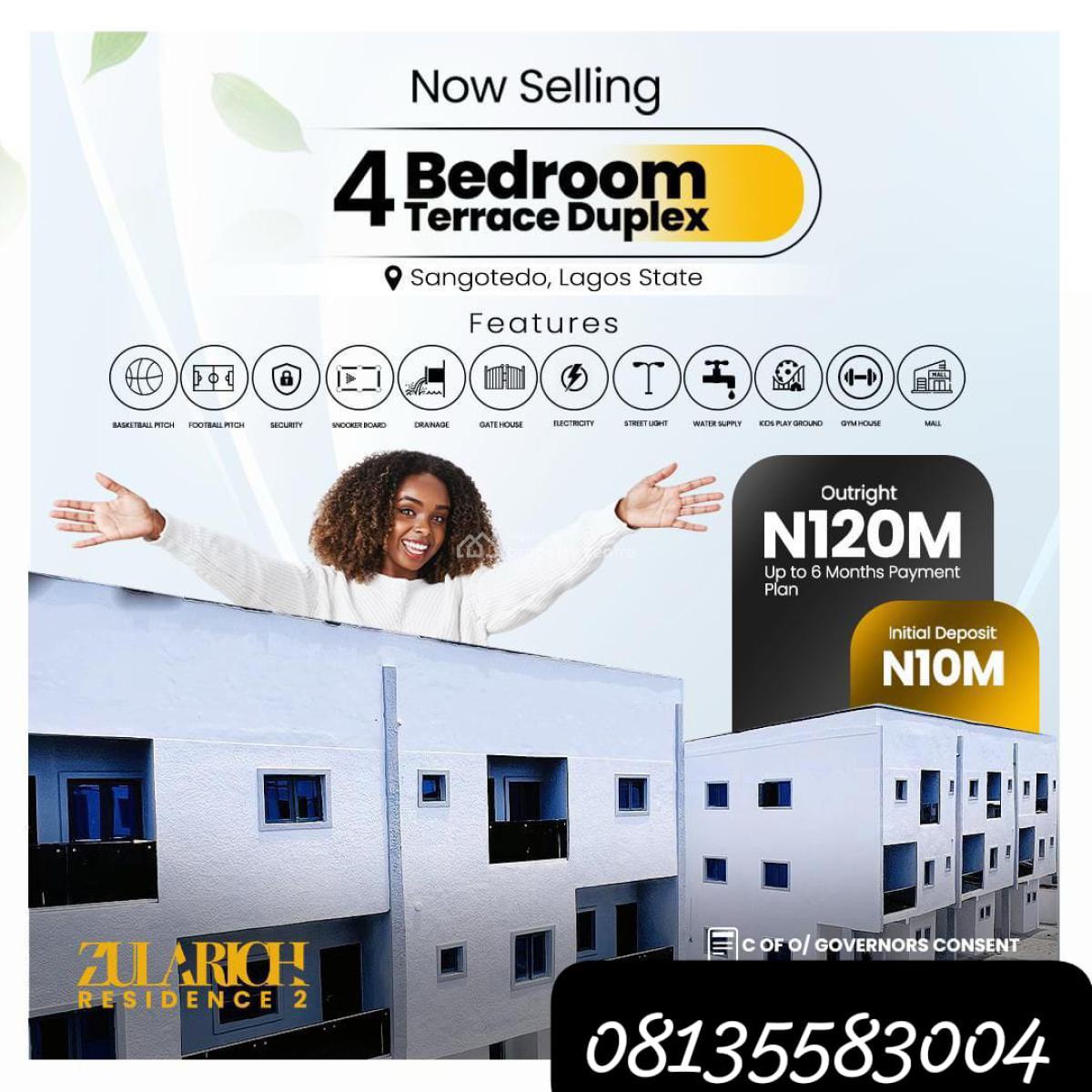 Elegance at Its Peak at Zularich Residencr, Monastery Road, Sangotedo, Ajah, Lagos, Terraced Duplex for Sale