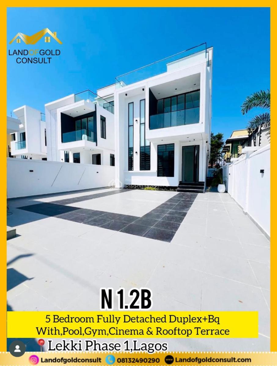 5 Bedroom Fully Detached Duplex with Bq, Cinema, Gym, Pool & Rooftop, Lekki Phase 1, Lekki, Lagos, Detached Duplex for Sale