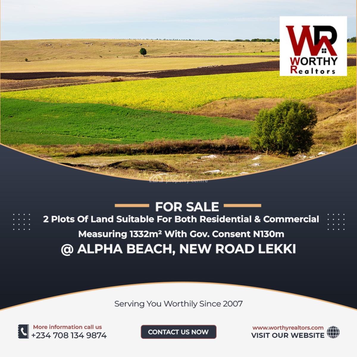 2 Plots of Land for Residential and Commercial Use with Governors Consent, Alpha Beach, New Road, Lekki, Lagos, Mixed-use Land for Sale