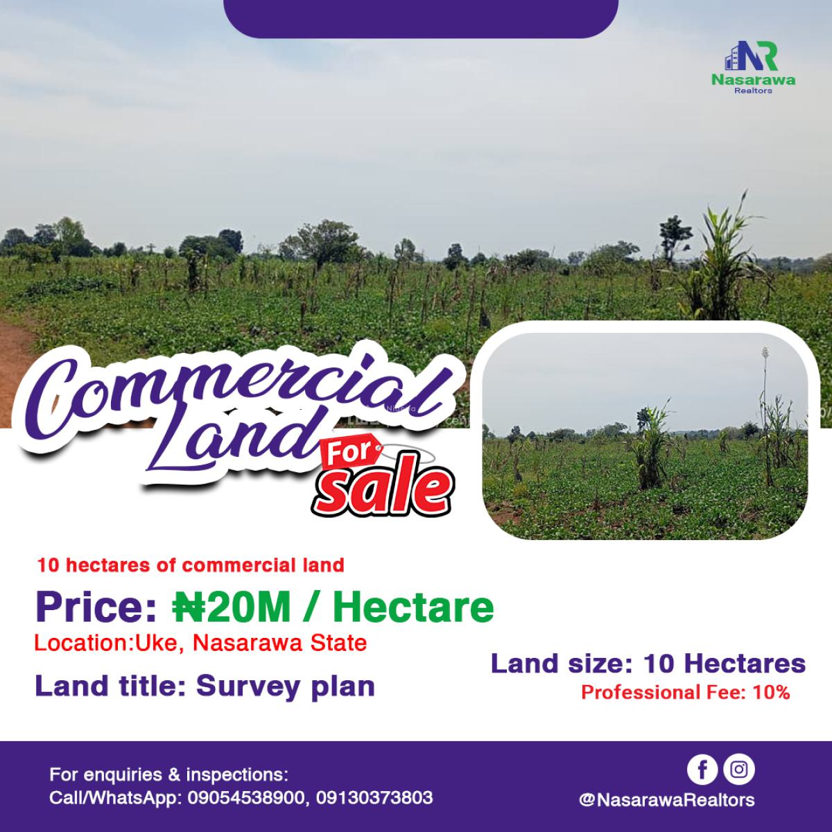 New in The Market 10 Hectares Commercial Land Is Available, Uke, Karu, Nasarawa, Commercial Land for Sale