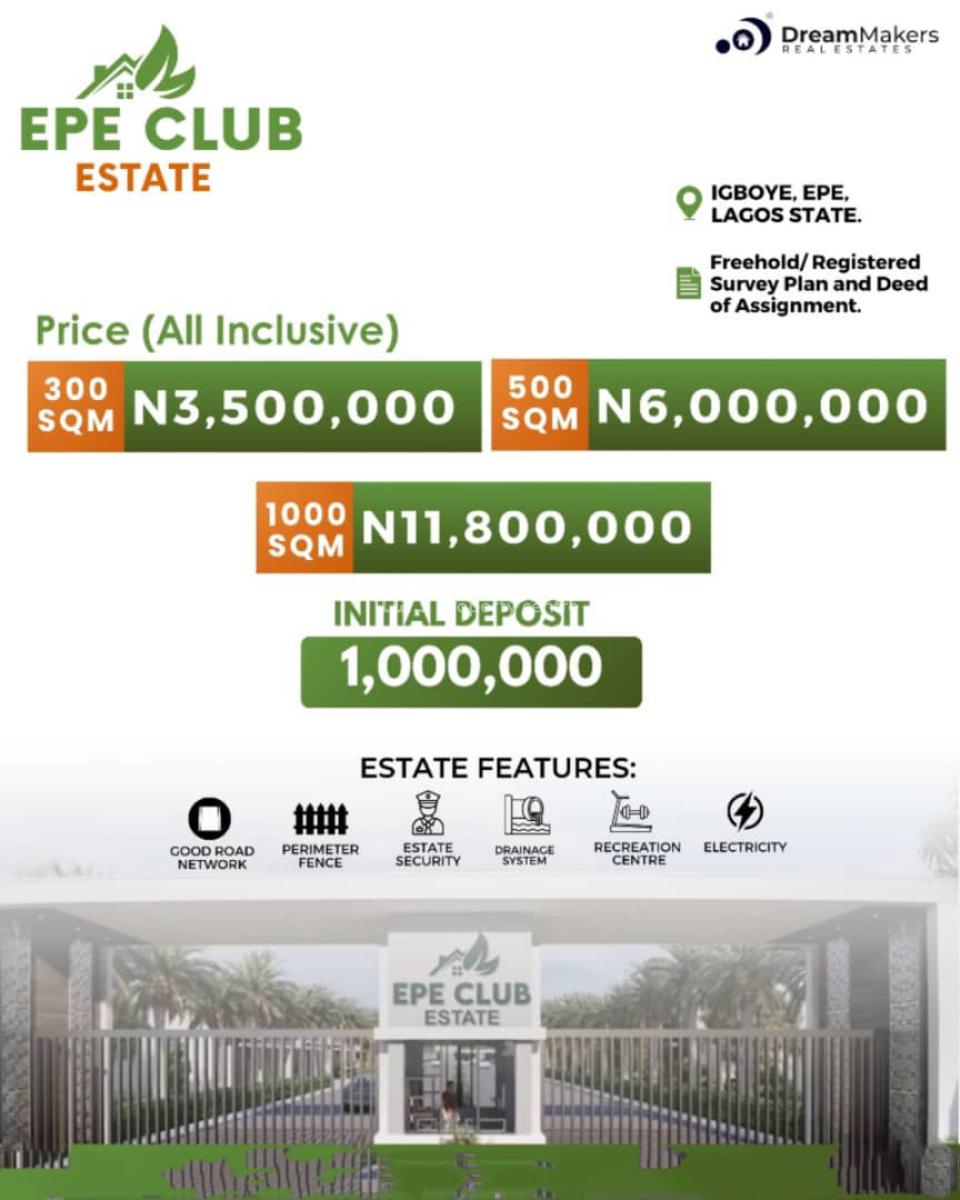 Land with Gate House and Perimeter Fencing, Epe Club Estate Located at Igboye Directly Facing The Major Road, Epe, Lagos, Residential Land for Sale