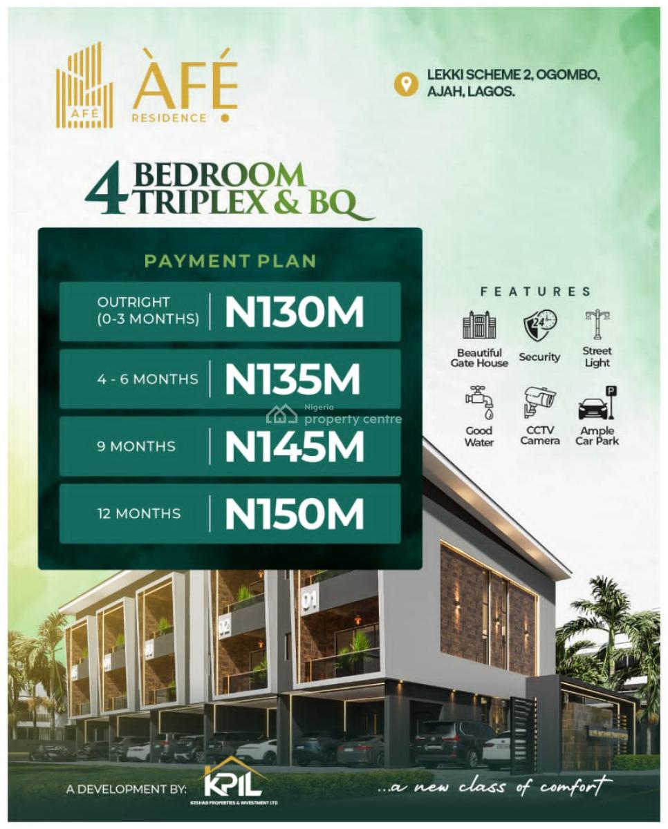 Beautiful 4 Bedroom Triplex with Bq, Afe Residence Estate for in Lekki Scheme 2, Ajah, Lagos, House for Sale