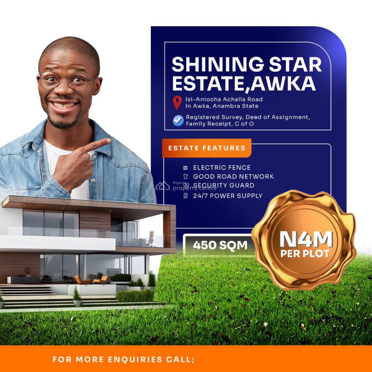 C of O Land  with Drainage System, Shinning Star Estate Located at Isi-aniocha Achalla Road, Awka, Anambra, Residential Land for Sale