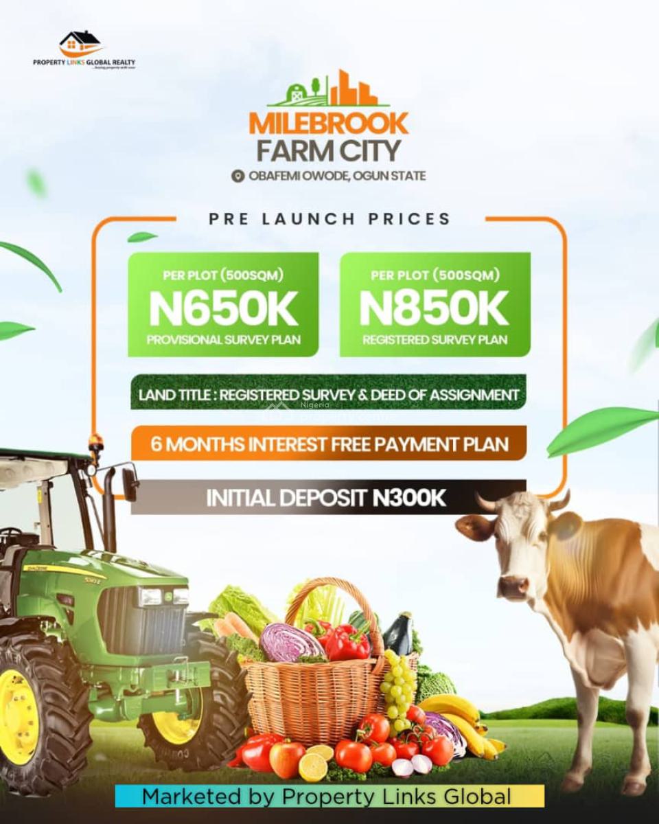 Farmland with High Returns on Investment, Milebrook Farm City Located in a Fertile Farm Area, Obafemi Owode, Ogun, Residential Land for Sale