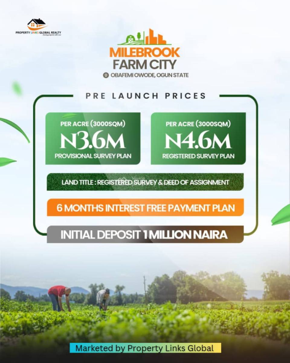 Farmland with High Returns on Investment, Milebrook Farm City Located in a Fertile Farm Area, Obafemi Owode, Ogun, Residential Land for Sale