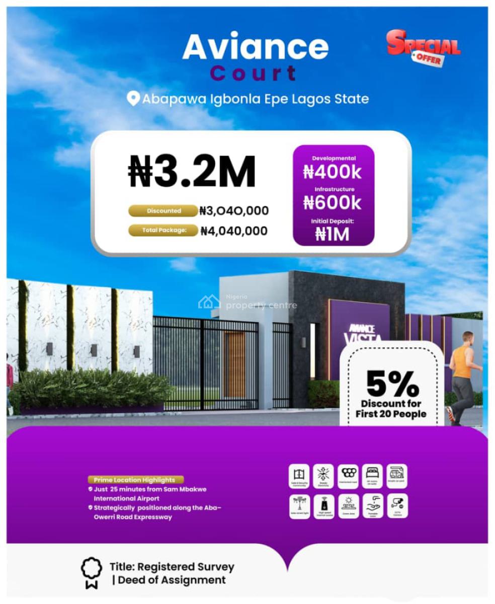 Land with Reliable Electricity, Aviance Court 2 Located at Abapawa Igbonla, Epe, Lagos, Residential Land for Sale