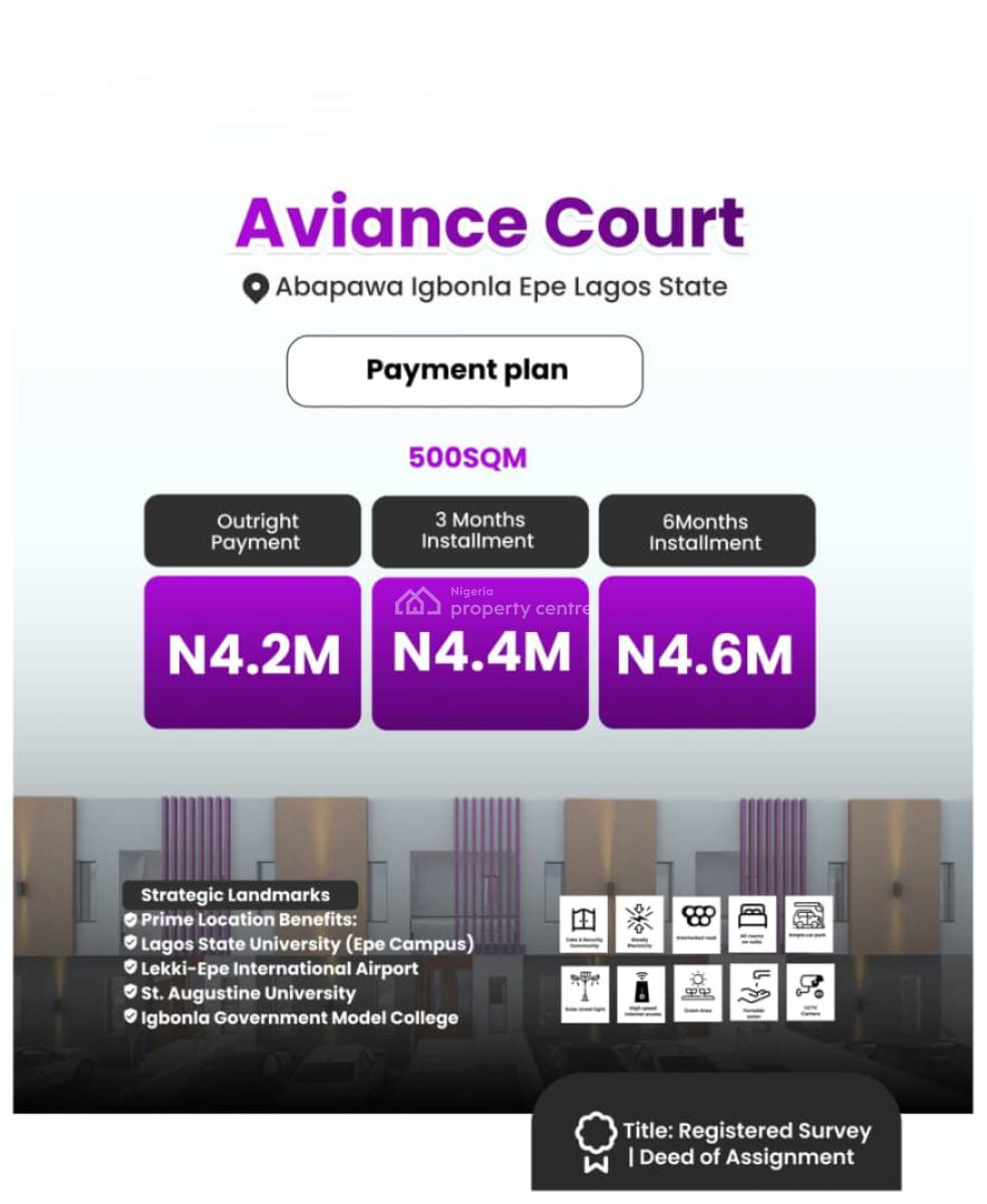 Land with Reliable Electricity, Aviance Court 2 Located at Abapawa Igbonla, Epe, Lagos, Residential Land for Sale