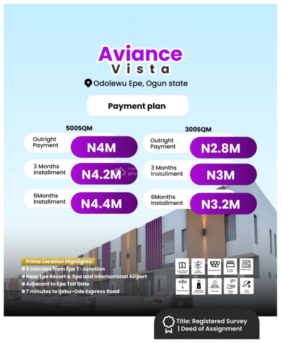 Land Near The Epe Resort and Spa International Airport, Aviance Vista Located at Odolewu Selling Fast, Epe, Lagos, Residential Land for Sale