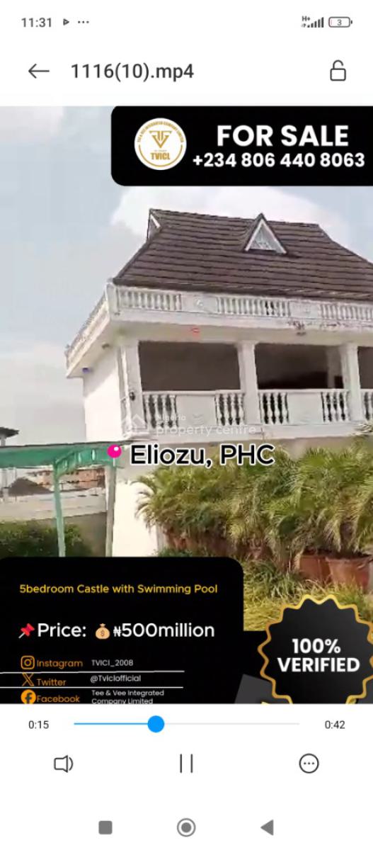 5 Bedroom Castle with Gazebo and Swimming Pool, Port Harcourt, Rivers, Detached Duplex for Sale