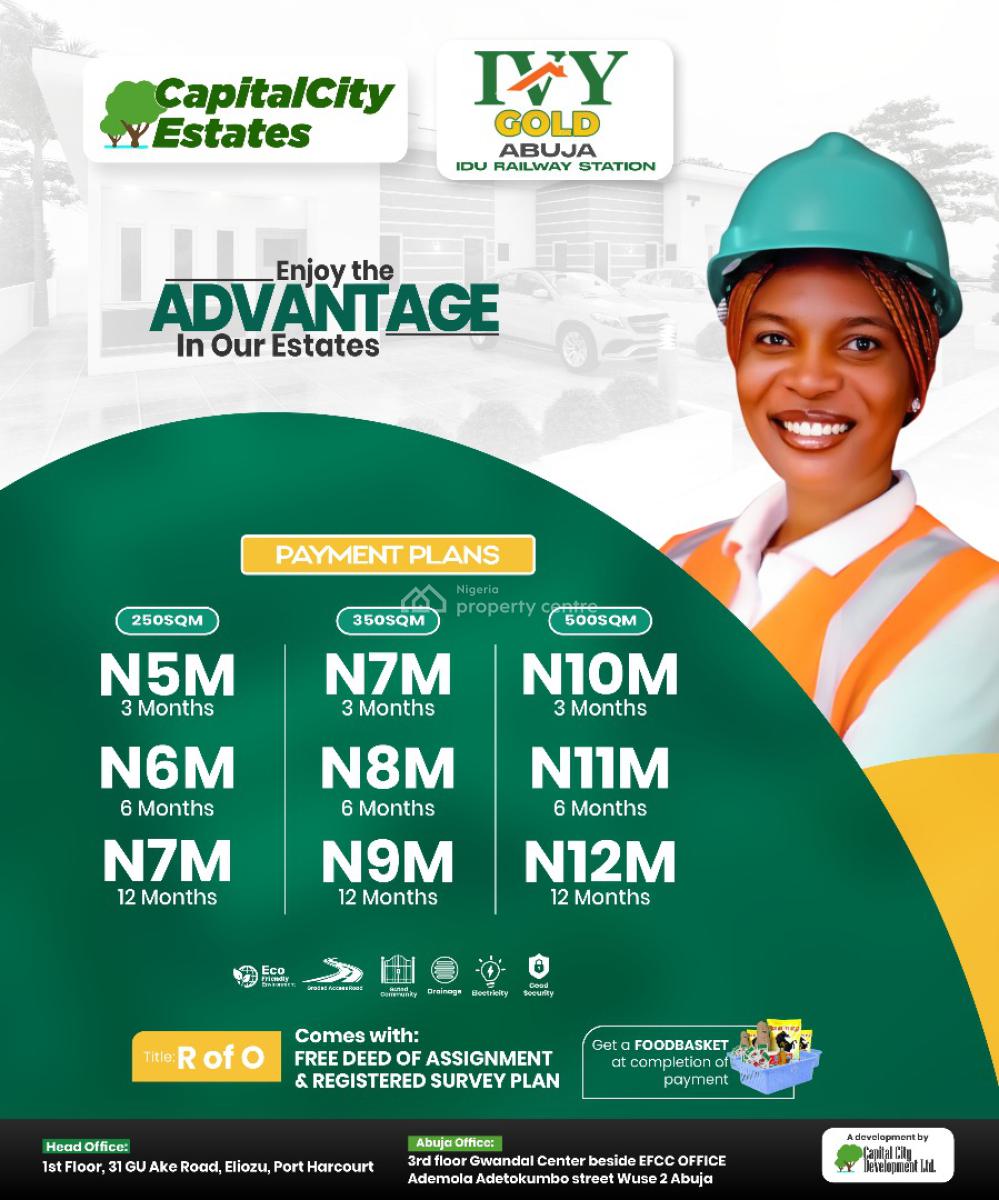 Land with R of O and Free Registered Survey and Deed of Assignment, Ivy Gold Extension  Idu Railway Station, Lugbe District, Abuja, Residential Land for Sale