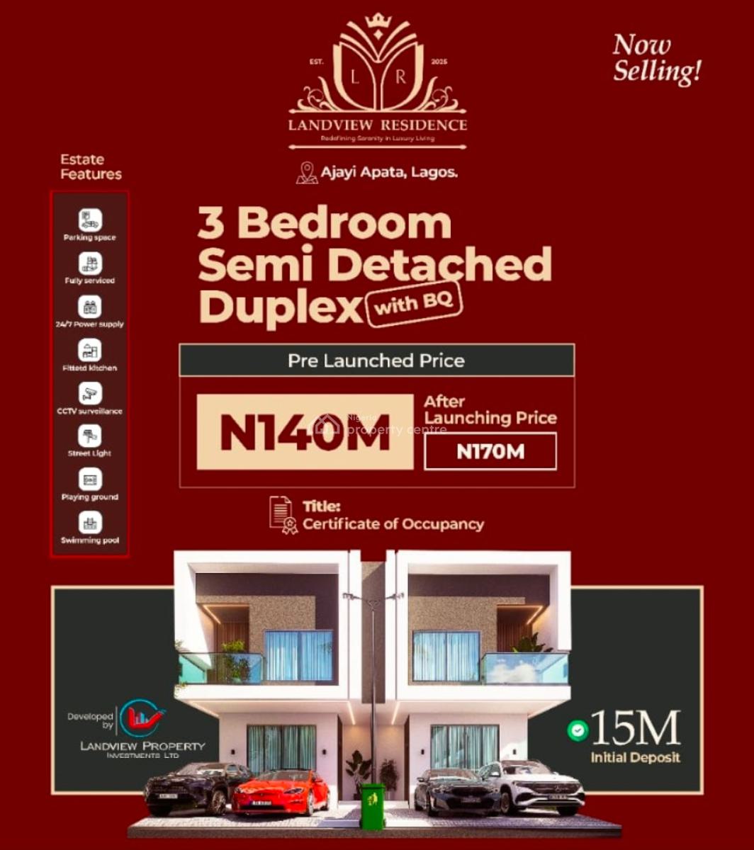 Off Plan 3 Bedrooms Semi-detached House with Bq, Ajayi Apata Estate, Sangotedo, Ajah, Lagos, Semi-detached Duplex for Sale