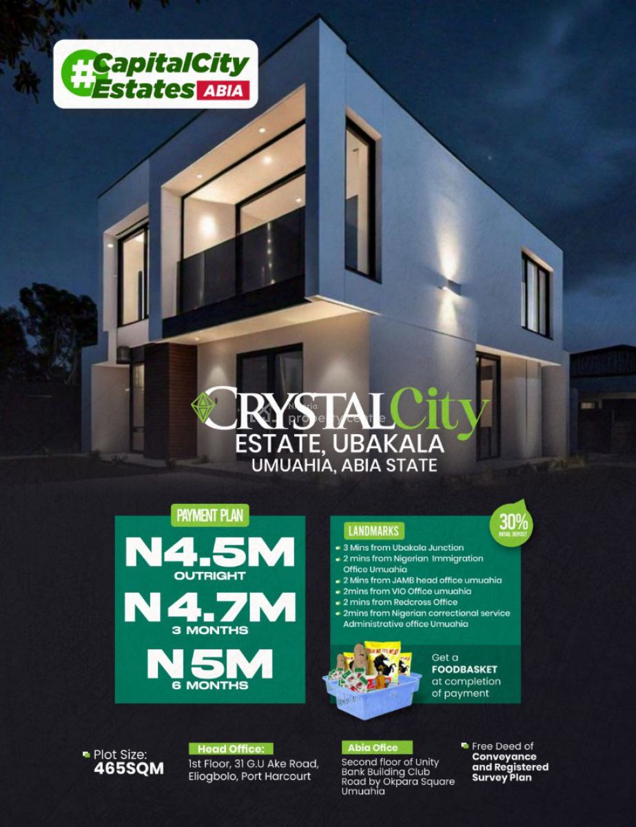 Land with Power of Attorney and Free Registered Survey and Deed of Ass, Crystal City Ubakala 3 Mins Drive From Ubakala Junction, Umuahia, Abia, Residential Land for Sale