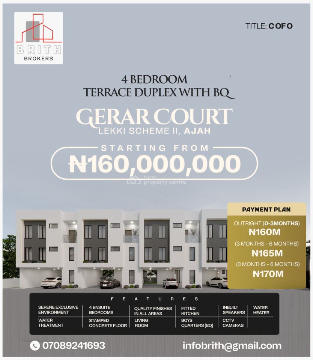 4-bedroom Terrace Duplexes with Bq. (off-plan), Gerar Court, Lekki Scheme 2, Lekki Phase 2, Lekki, Lagos, Terraced Duplex for Sale