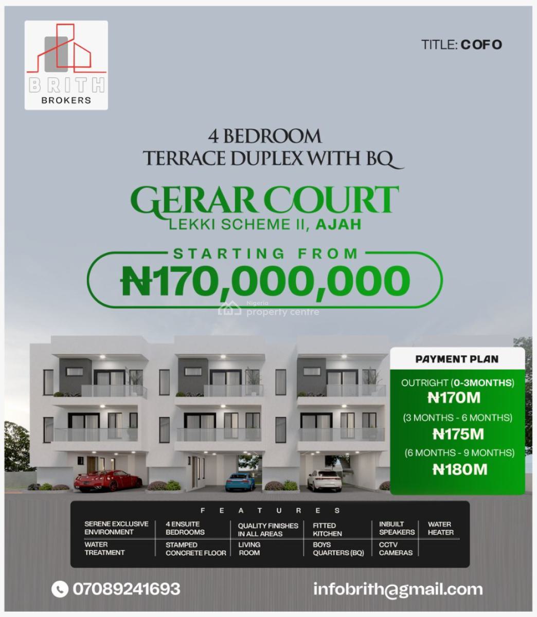 4-bedroom Terrace Duplexes with Bq. (off-plan), Gerar Court, Lekki Scheme 2, Lekki Phase 2, Lekki, Lagos, Terraced Duplex for Sale