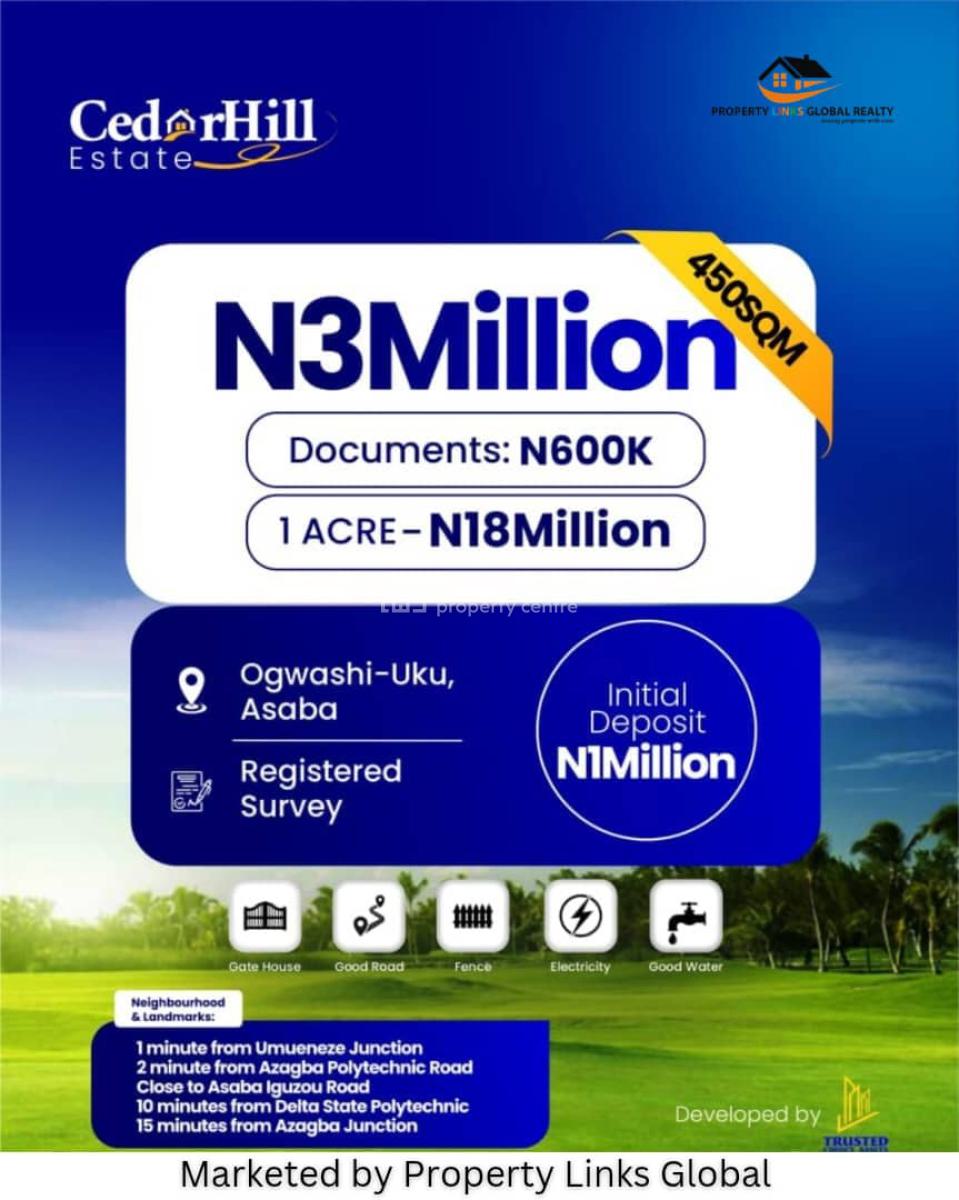 Land with Instant Allocation, Cedar Hill Estate Located at Ogwashi-uku, Aniocha South, Delta, Residential Land for Sale